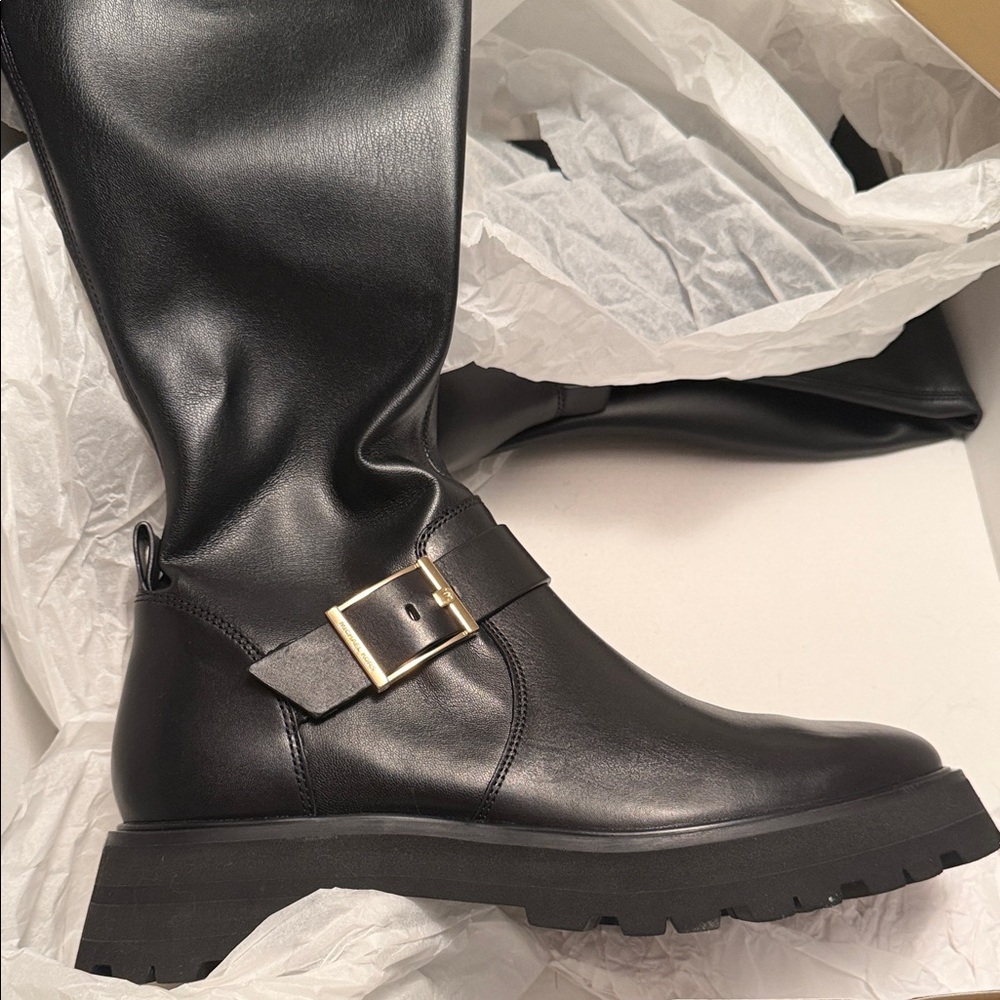 Michael Kors Black Heeled Boots with Gold Accent